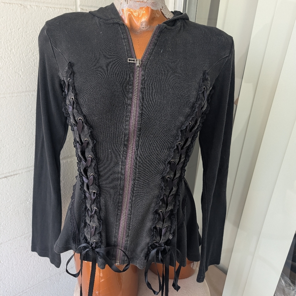Royal Bones Tripp NYC Corset Lace Up Black Steampunk Hoodie Size XS - Picture 4 of 16